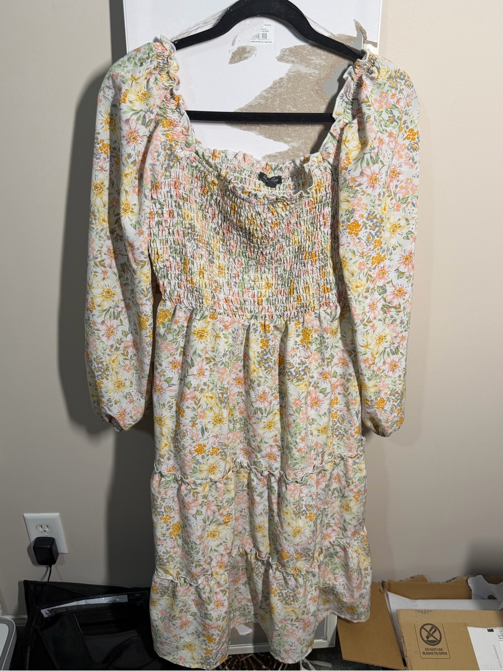 Lily Rose White Floral Smocked Blouse with Yellow and Green Accents